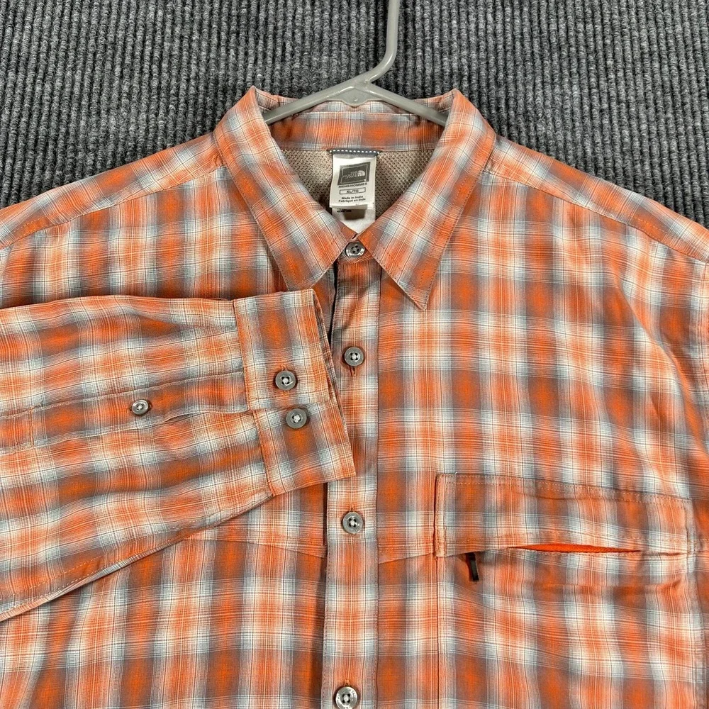 The North Face Shirt Mens XL Extra Large Orange Plaid Long Sleeve Button‎ Up